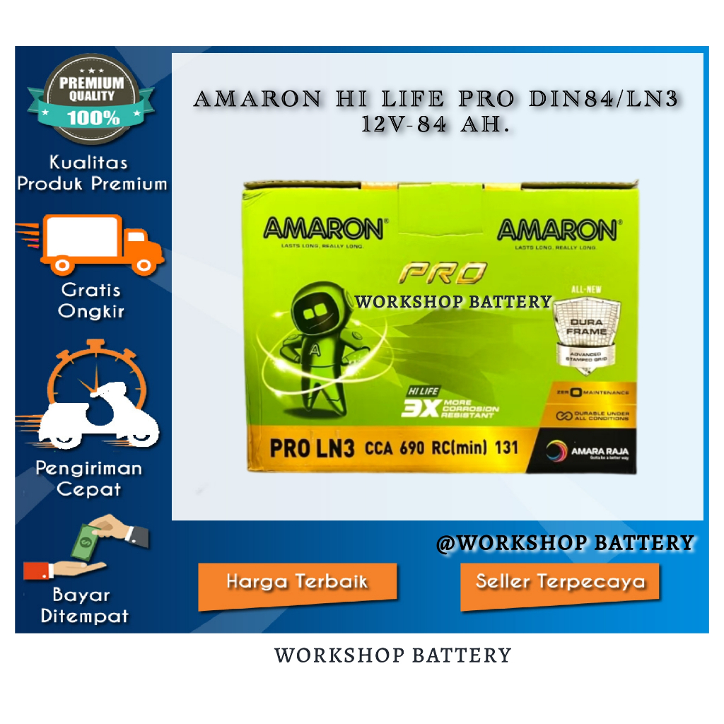AKI MOBIL SUZUKI ERTIGA DIESEL. AMARON PRO LN3 12V-84 AH.