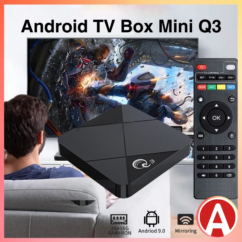 ✨COD✨Tripsky MiniQ3 Android Tv Box 2gb Ram 16gb Rom Tv Box Android 9 2.4G Wifi Smart Tv Box Unlock T