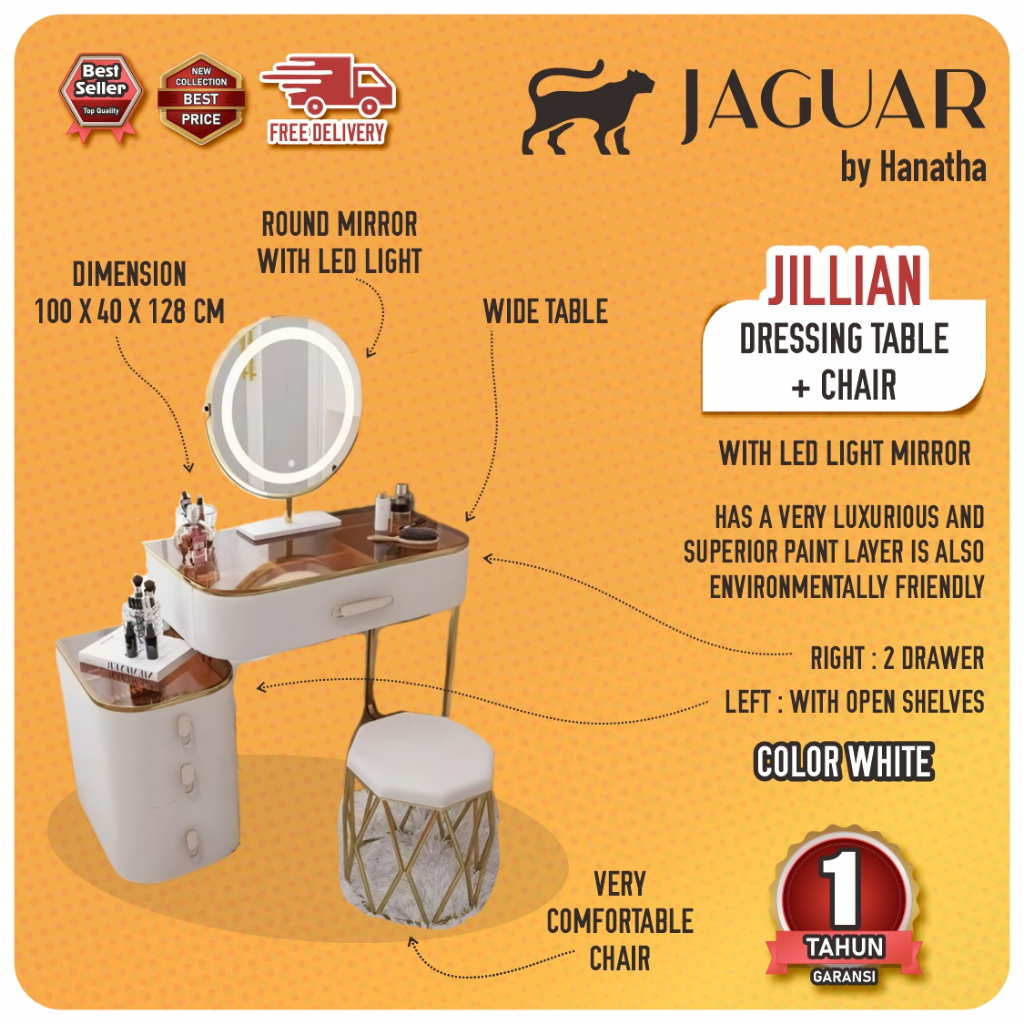GARANSI Meja Rias Modern Minimalis Meja Rias Kaca Bulat Meja Rias dengan lampu LED Meja Rias Putih K