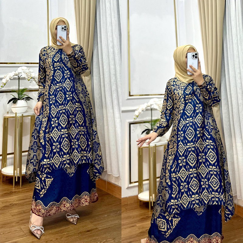 SET TUNIK BATIK SUTRA DENGAN BAHAN DOBBY SUTRA PREMIUM SERI 4 WARNA LD 110