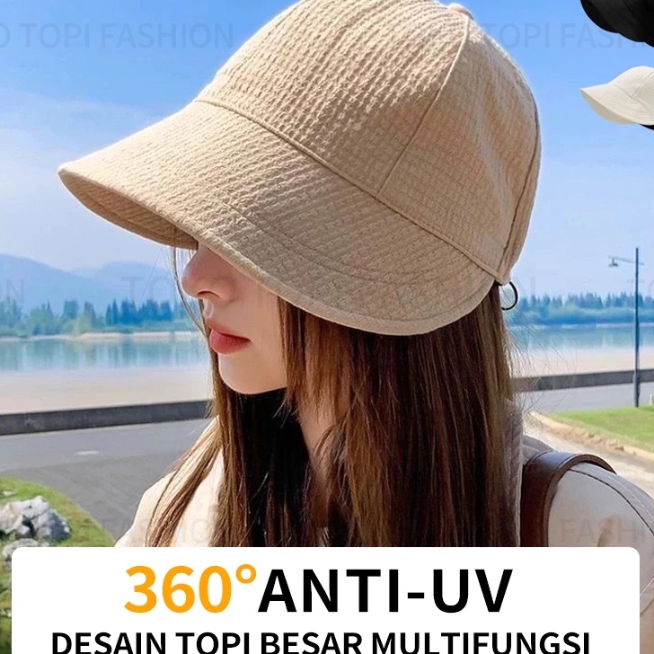 Topi pantai wanita berhijab impor bucket hat korea topi wanita korean style hijab fashion topi wanit