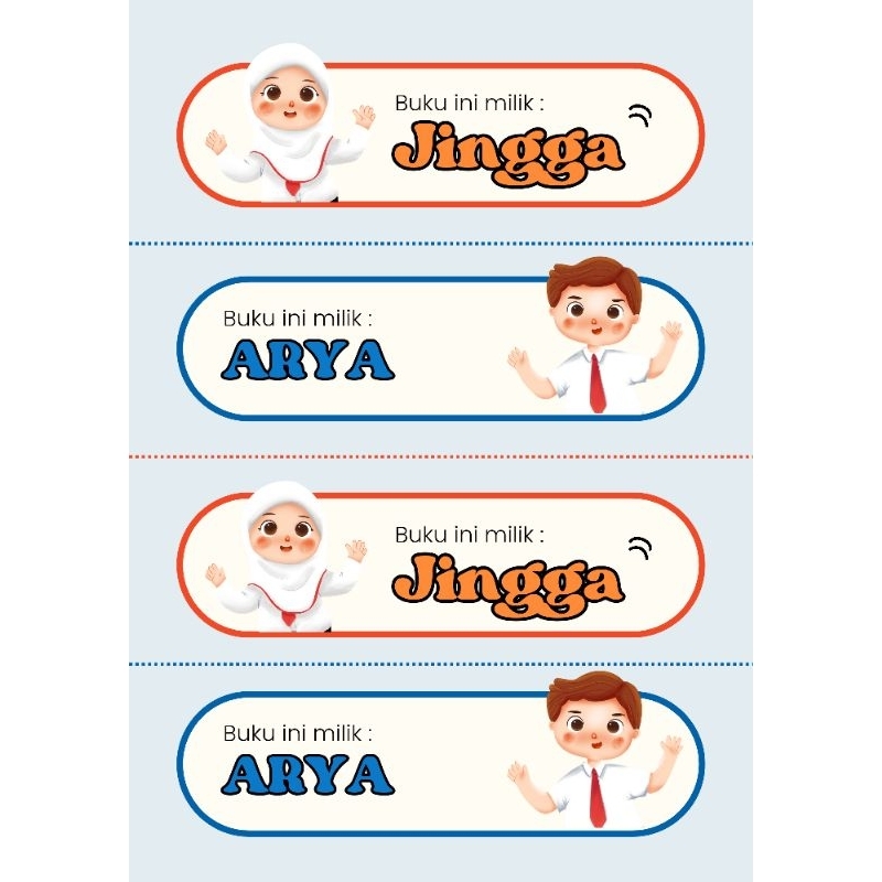 STIKER LABEL NAMA CUSTOM CUTTING EDISI ANAK SD