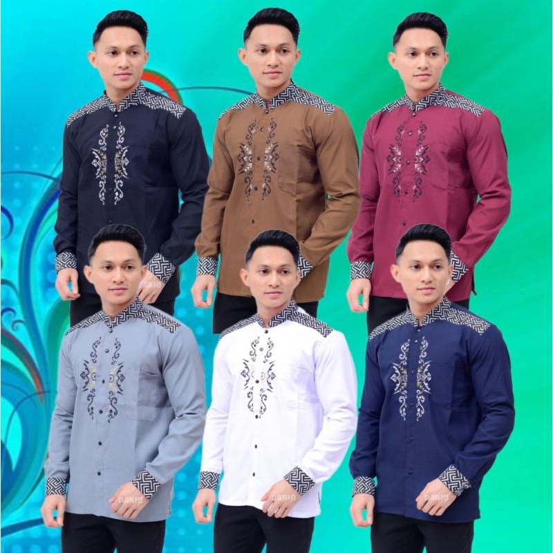 Baju Koko Pria Elrumi Lengan Panjang Motif Yisunsin Warna Putih Kemeja Koko Putih Baju Muslim Pria