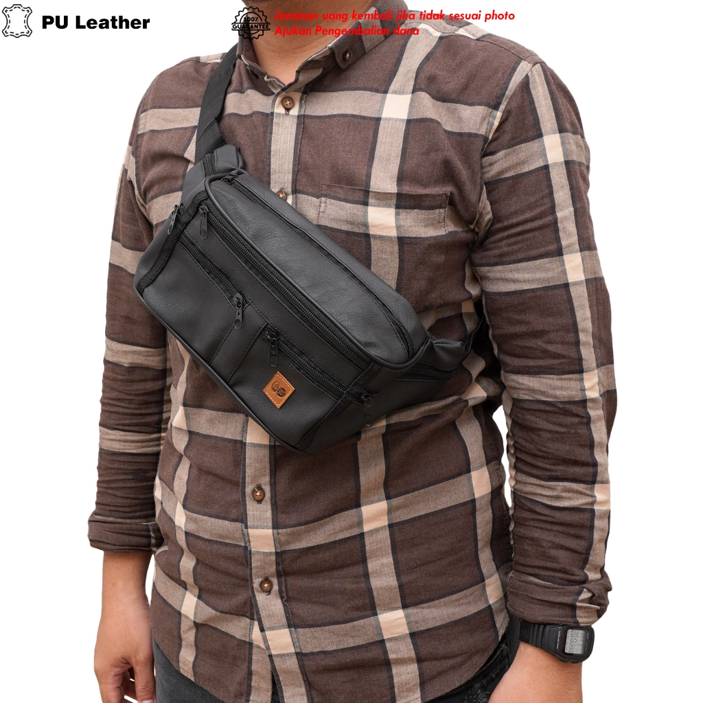 Tas Selempang Kulit Pu Waistbag Tas Slempang  Weisbag Pria