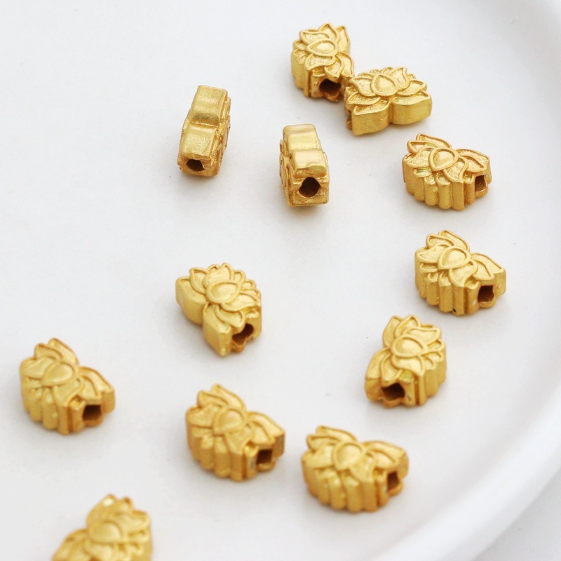 Gold double-sided lotus vintage bead cross hole beaded Diy handmade bracelet necklace earrings jewel