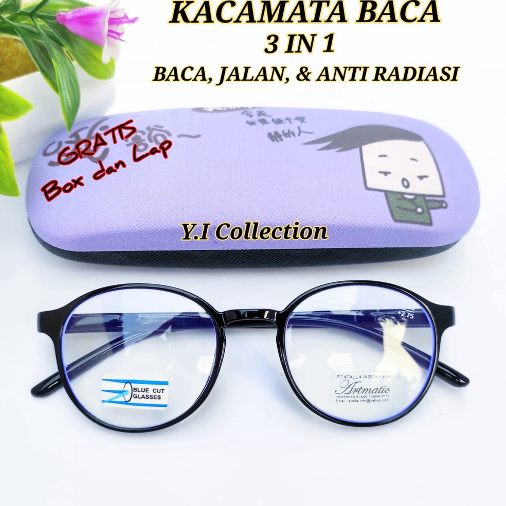 Spesial Hemat Kacamata Baca Wanita TERBARU 3 IN 1 BACAJALANANTI RADIASI Double Fokus Jauh Dekat  Kac