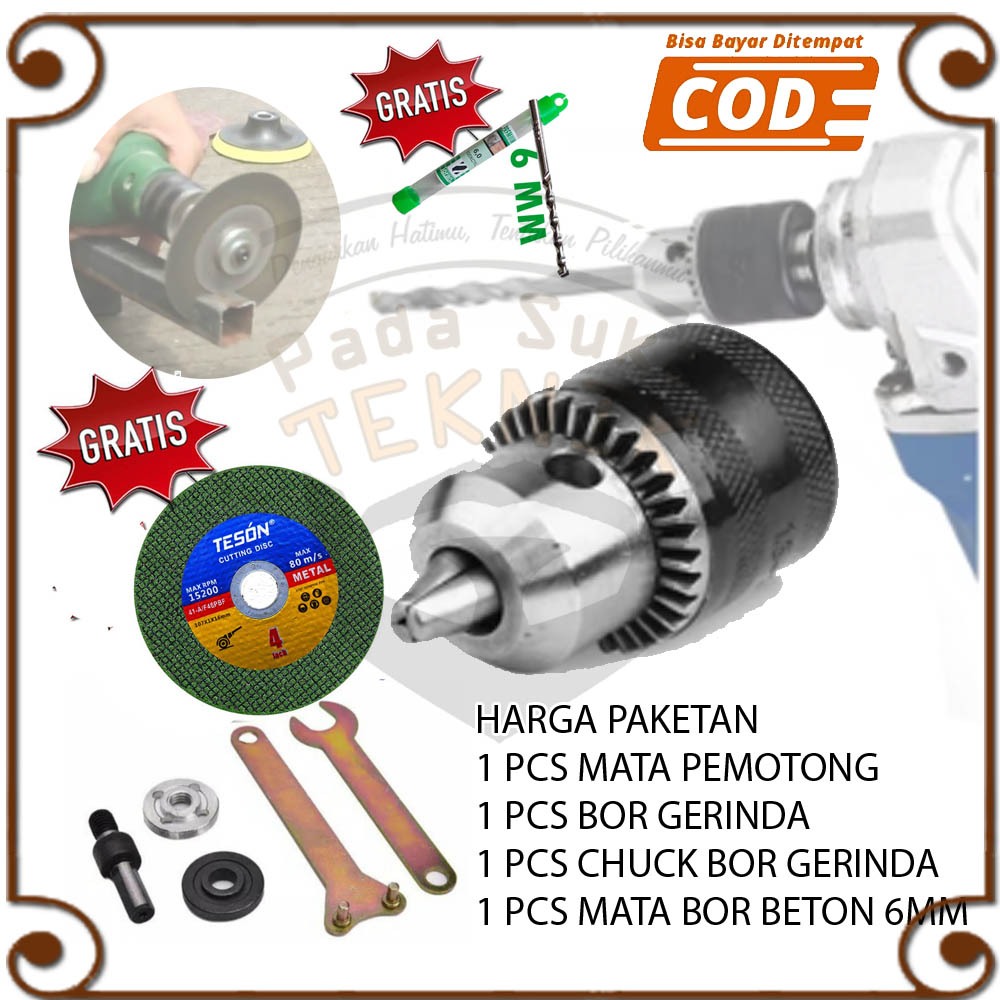 Adaptor Arbor Konektor Mesin bor jadi Gerinda Batu Pemotong Besi + Kepala Bor Chuck Gerinda