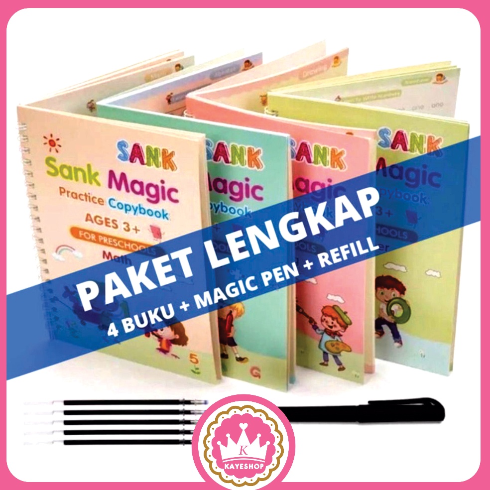 

Get Quality Sank Magic Book isi 4 Buku Pulpen Refill Buku Belajar Menulis Menggambar Edukasi Anak