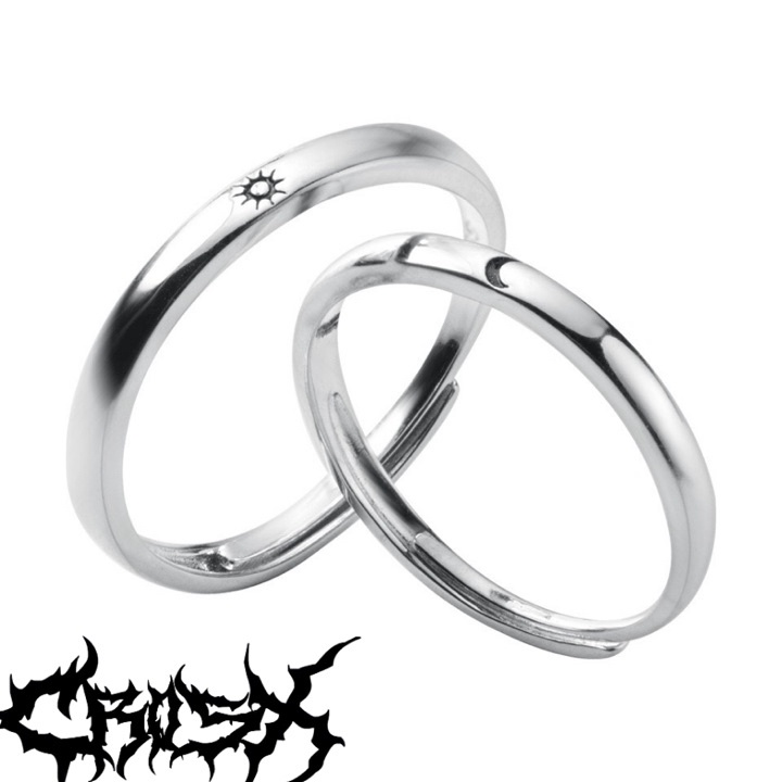 SUN MOON COUPLE RING SET 2PCS STAR RING CINCIN BULAN BINTANG MATAHARI CROSS CINCIN HITAM SILVER COUP