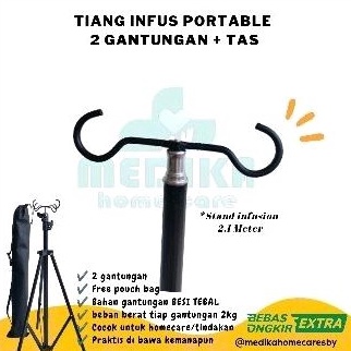 Diskon Hari Ini Tiang infus portable 2 gantungan beban kuat 2kg free pouch bag  Drip stand infusion 
