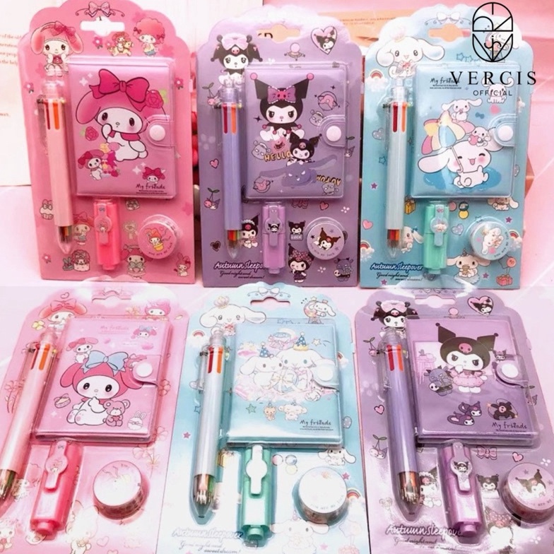 

KODE W32J Notebook 4in1 Buku Diary Aesthetic Sanrio Alat Tulis Perlengkapan Anak Buku Memo Mini Karakter Kuromi Cinnamoroll Melody Hadiah Ulang Tahun Anak Kado Anak Souvernir