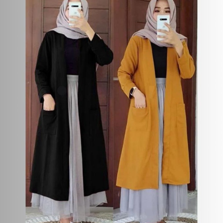 Outer blazer Panjang Wanita Muslimah Kekinian Terbaru Blazer long cardigan wanita bahan kaos nyaman