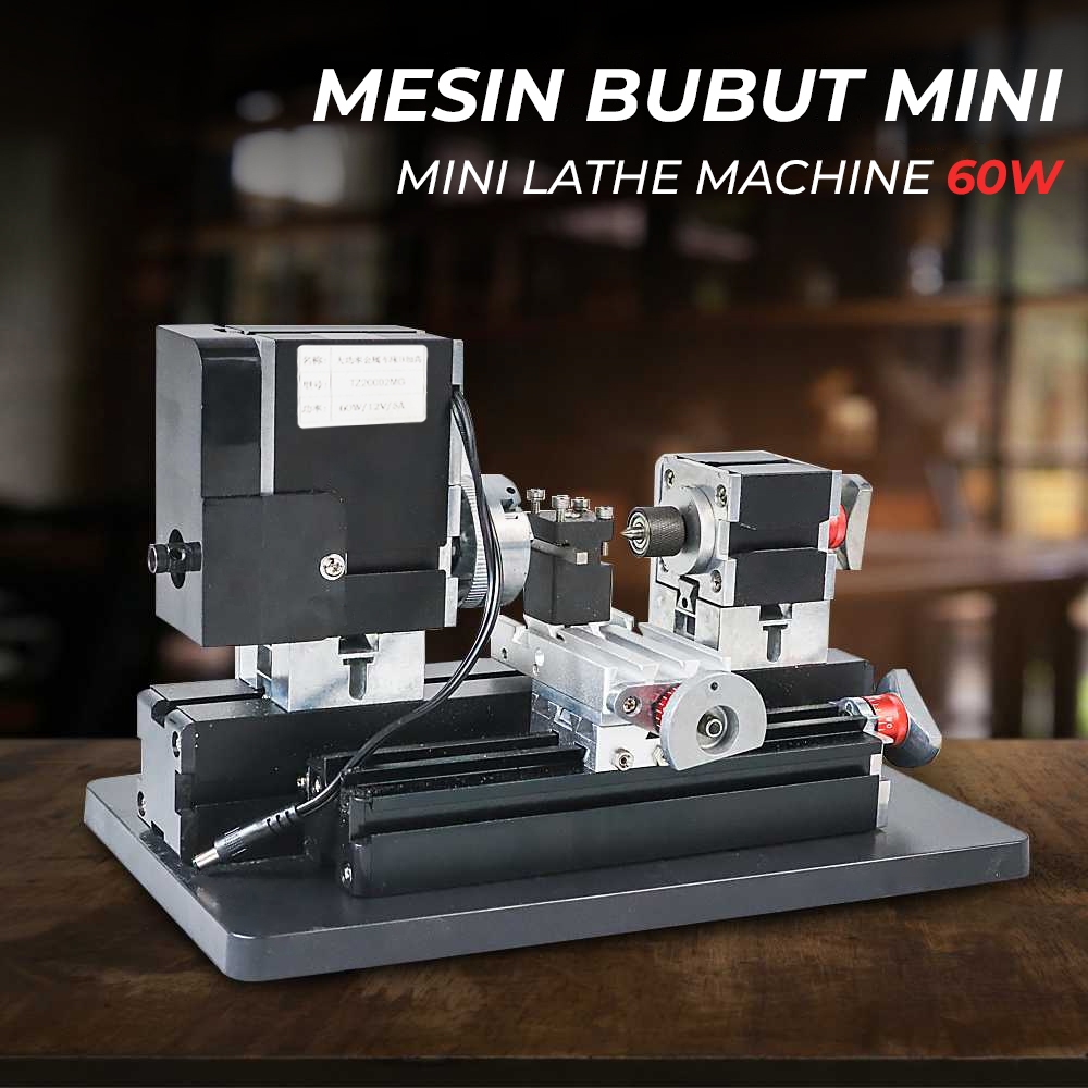 Mesin Bubut Kayu Besi 60w Mini Lathe Bench Wood Metal PVC TZ20002MG