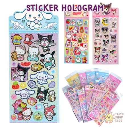 

Sticker Hologram Sanrio Glitter Stiker Panjang Karakter Kuromi Cinnamoroll Mixue Dekorasi