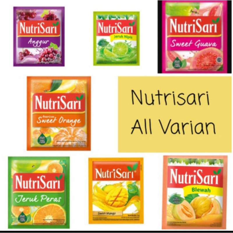 

Minuman serbuk Nutrisari sachet 11g-14g all varian rasa 1 renceng isi 10