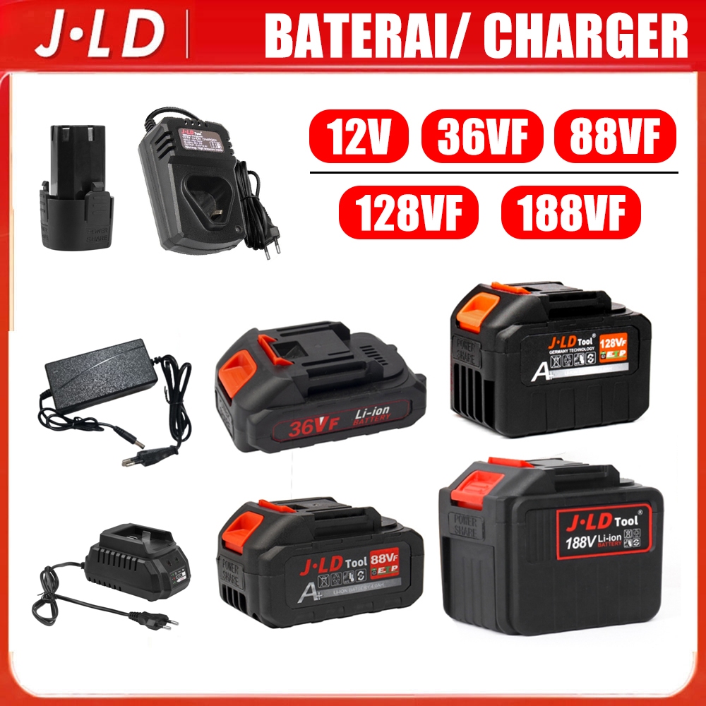 JLD New Baterai Litium Li-ion 12V/36VF/88VF/128VF/188VF Baterai Bor Electric Drill Battery Charger