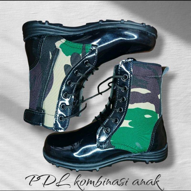SEPATU ANAK PDL KOMBINASI LORENG KILAP ANAK pocil PDL