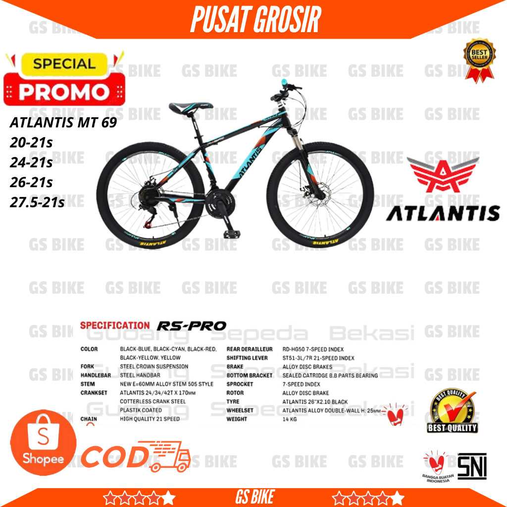 SEPEDA GUNUNG MTB ATLANTIS 27,5 69 BR ALLOY DEWASA 21 SPEED