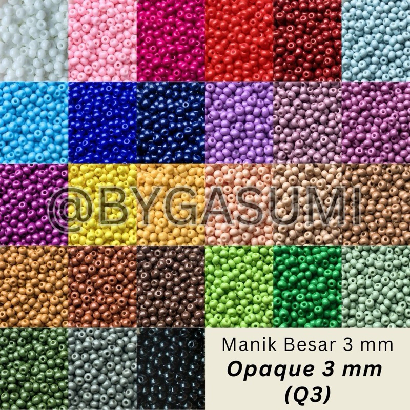 (Q3) Manik Premium Ukuran Seragam 3 mm 8/0 Opaque Glass Seed Beads Solid Biasa Doff Candy Jelly Bula
