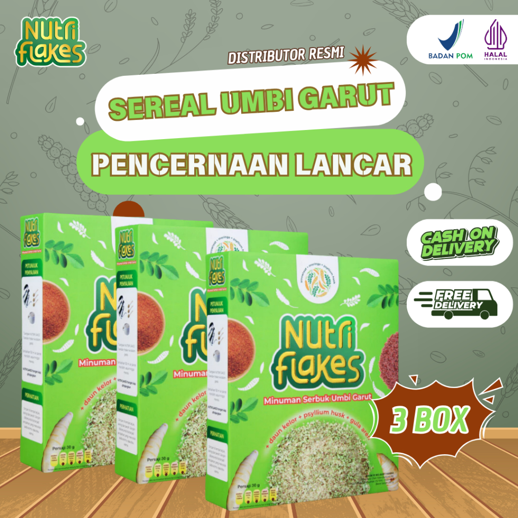 

NUTRIFLAKES PAKET 3 BOX - Sereal Umbi Garut Untuk Lancarkan Pencernaan Bantu Atasi Masalah Lambung