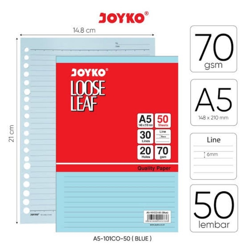 

LOOSE LEAF A5-101CO 50 LBR JOYKO / LOOSE LEAF A5 GARIS WARNA BIRU 50LBR JOYKO
