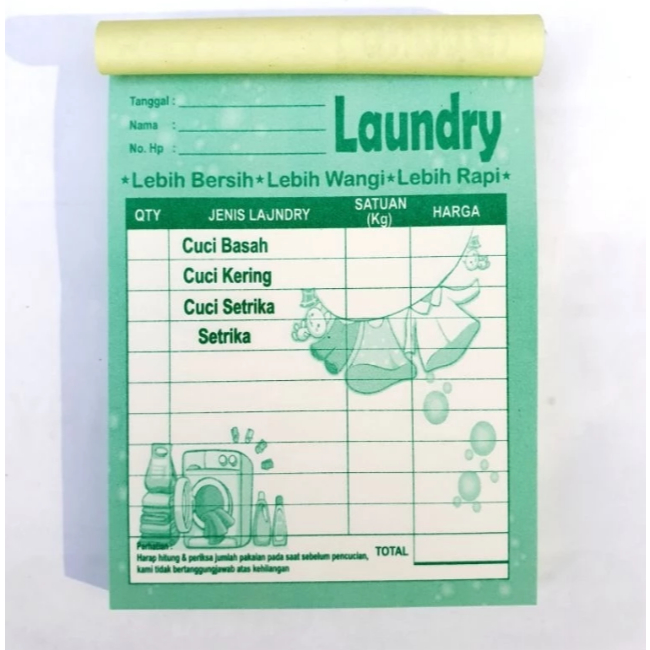 

NOTA CUSTOM NOTA LAUNDRY 2 ply / 2 rangkap warna warni MOTIF JEMURAN