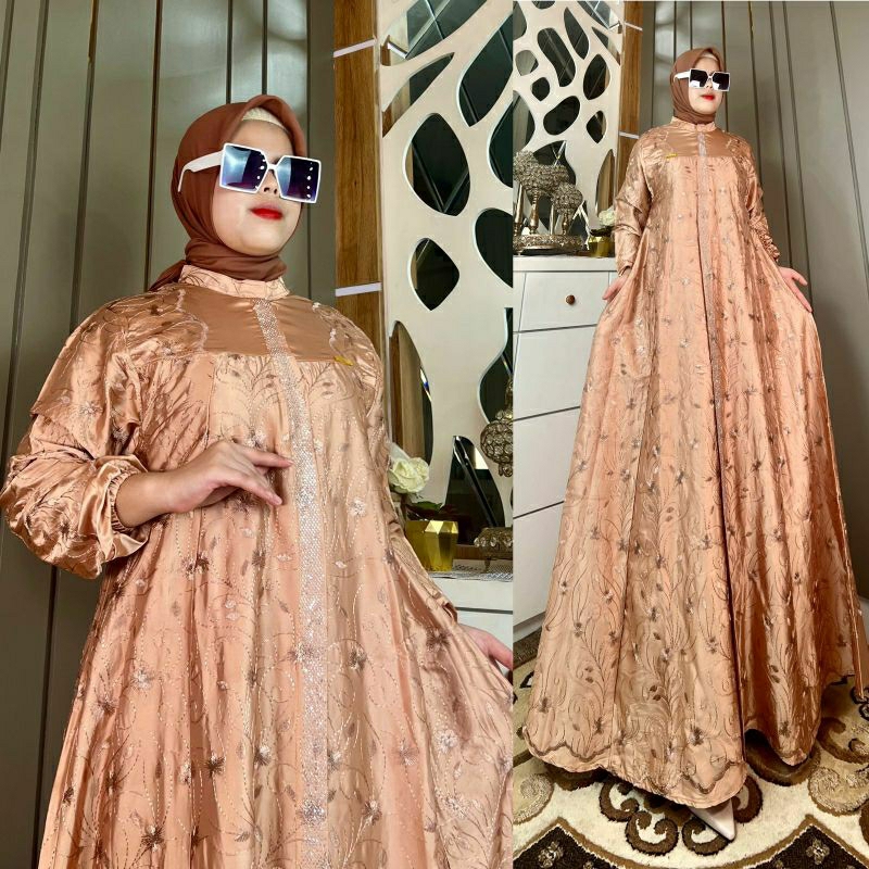 GAMIS REMAJA WANITA TERBARU GAMIS BAHAN SUTRA BORDIR FASHION MUSLIMAH STANDARD JUMBO