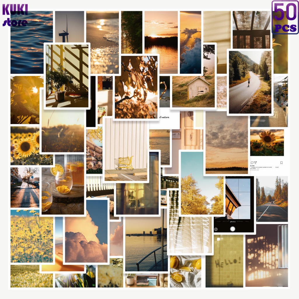 

50 Pcs Sticker Musim Gugur, Senja Pemandangan Indah Foto Tema Retro Cocok Untuk Album Notebook Dll.