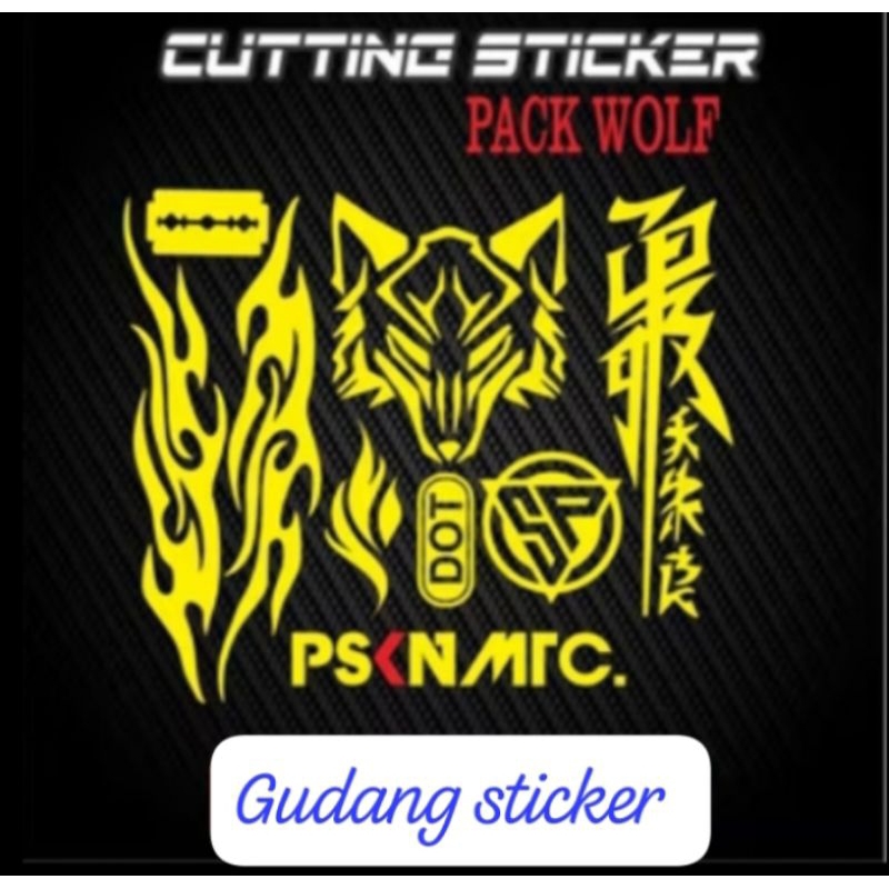 Sticker cutting set pack wolf api  logo sp dot kanji katakana pskn matic Stiker cuting helm motor ke