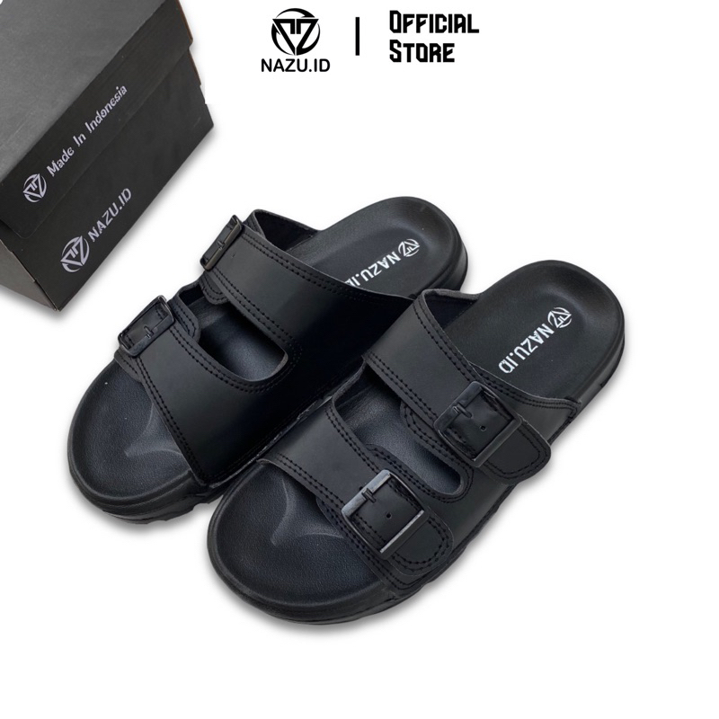 Sandal Slide Pria Nazu Sandal Casual Vintage Two Strap Pria Hitam