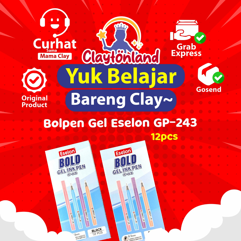 Gel Pen / Pulpen Gel / Bolpen Gel Eselon GP-243 BOLD 0,5mm (12pcs)