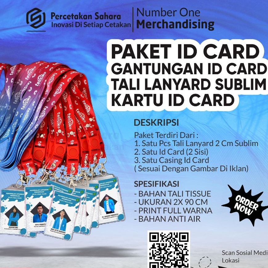 

1 Paket Id card + tali lanyard , id card custom full printing, sablon kartu id card sublim custom