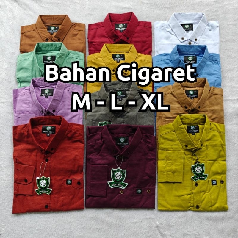 BOY MOM KEMEJA POLOS BAHAN CIGARET Kemeja Polos panjang Warna Sage / putih / hitam / mocca / Kemeja 