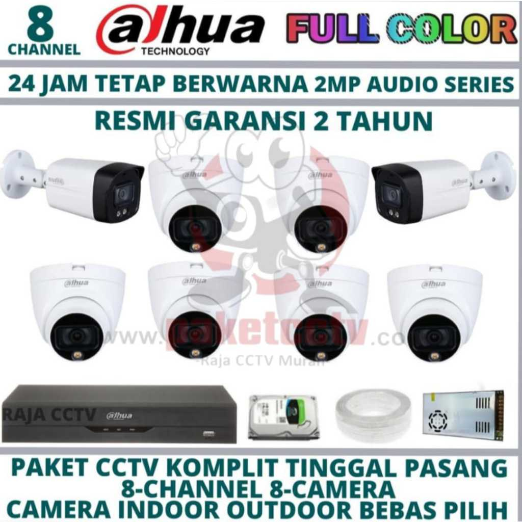 PAKET CCTV D@HUA 2MP 8CAMERA COLORVU CAMERA CCTV