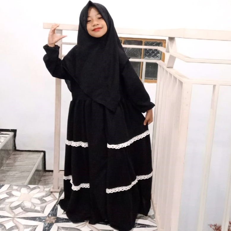 Gamis zia"zia Kids Dress Anak Usia 4-13 Tahun Set Hijab Baju Muslim Abaya anak Perempuan Syar"ii