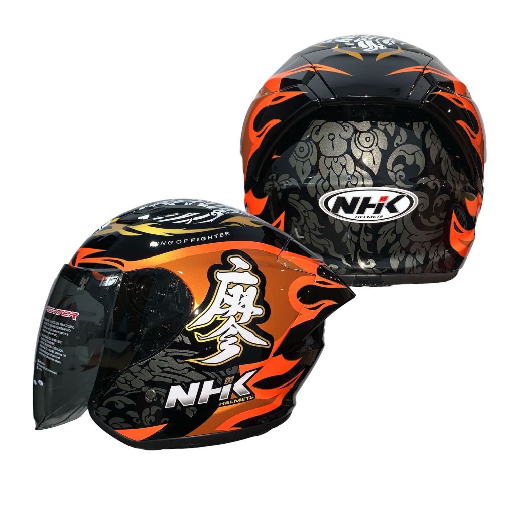 NHK R1 ELITE RIDER REPLIKA CHANON BLACK ORANGE ORIGINAL | HELM MOTOR HALF FACE R ONE ELIT MOTIF GP E