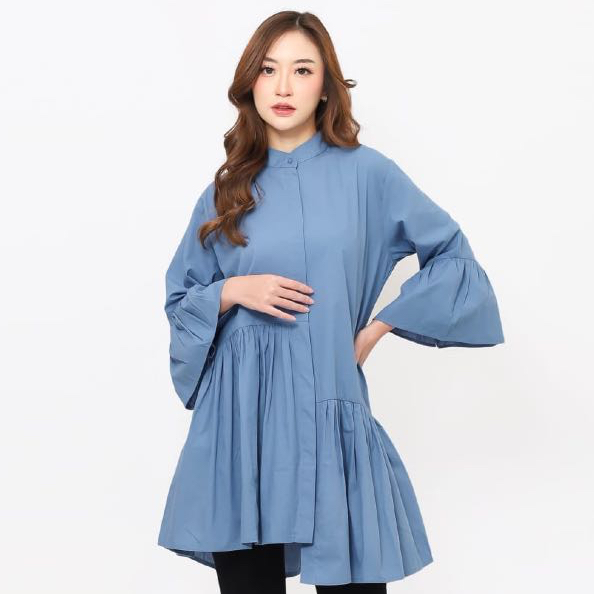 TALLU - Dandelion Asymetric Midi Tunic Blue Denim - Kemeja Asimetris Midi Tunik Wanita Biru Denim