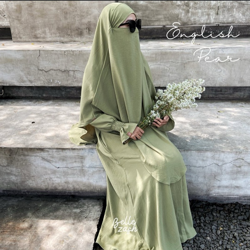 Preloved Set Mahia Dress & French Khimar "English pear" by Bellezash