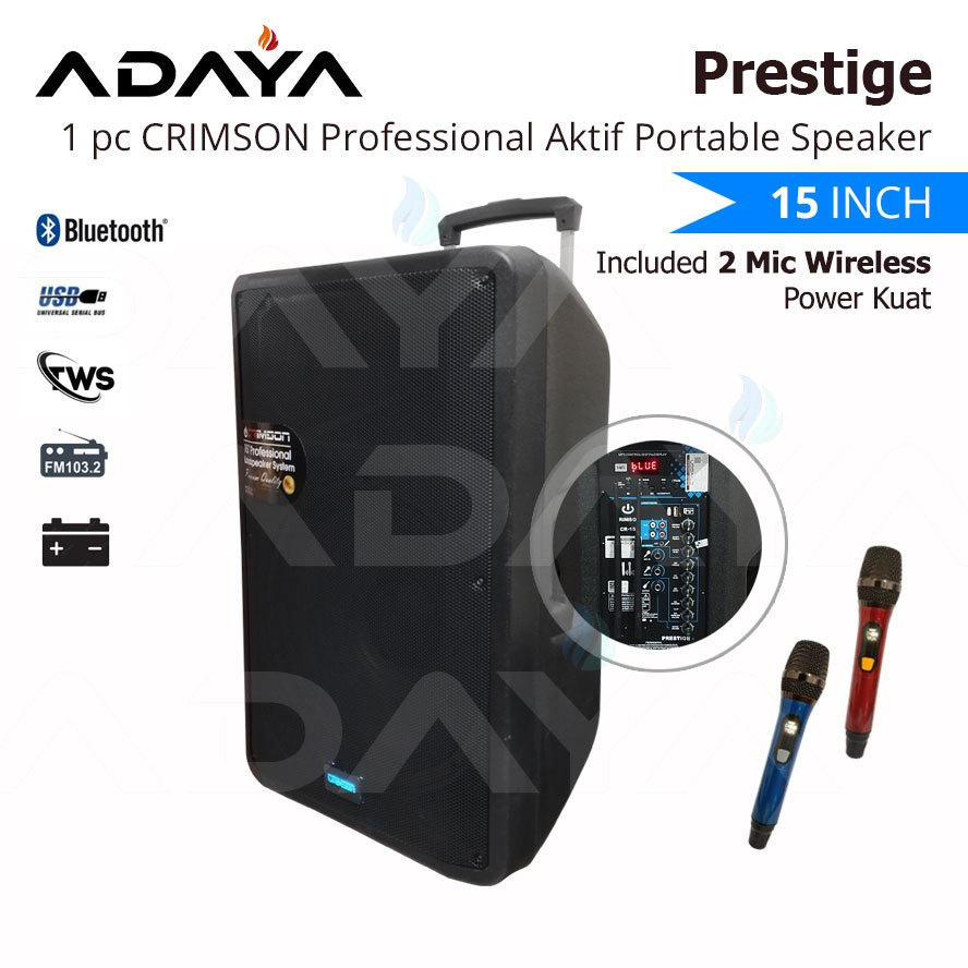 SPEAKER PORTABLE CRIMSON 15 Inch BATERAI RECHARABLE BLUETOOTH RADIO PRESTIGE
