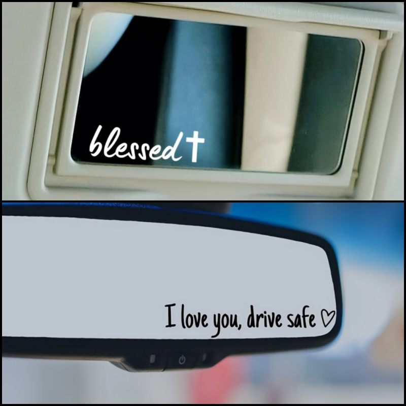 Stiker Reminder Spion Cermin Sunvisor I LOVE YOU, DRIVE SAVE and BLESSED