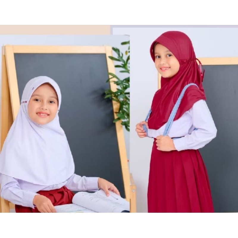 hijab anak sekolah SD jilbab serut pita kerudung sekolah