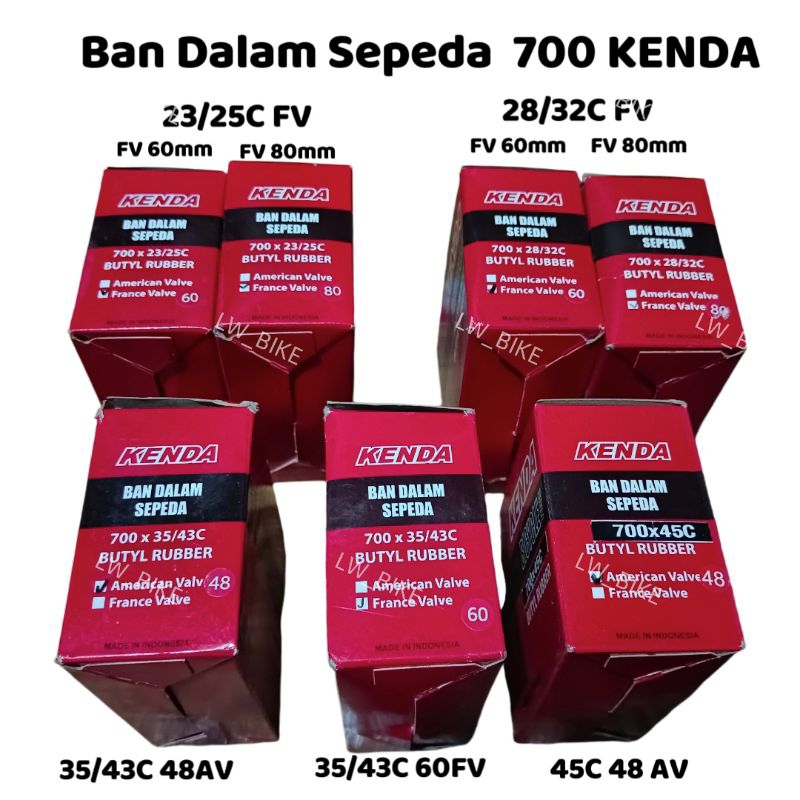 Ban Dalam Sepeda Fixi Fiksi Kenda 700x 23/25/700x28/32/700x34/43/700x45 FV AV Kenda