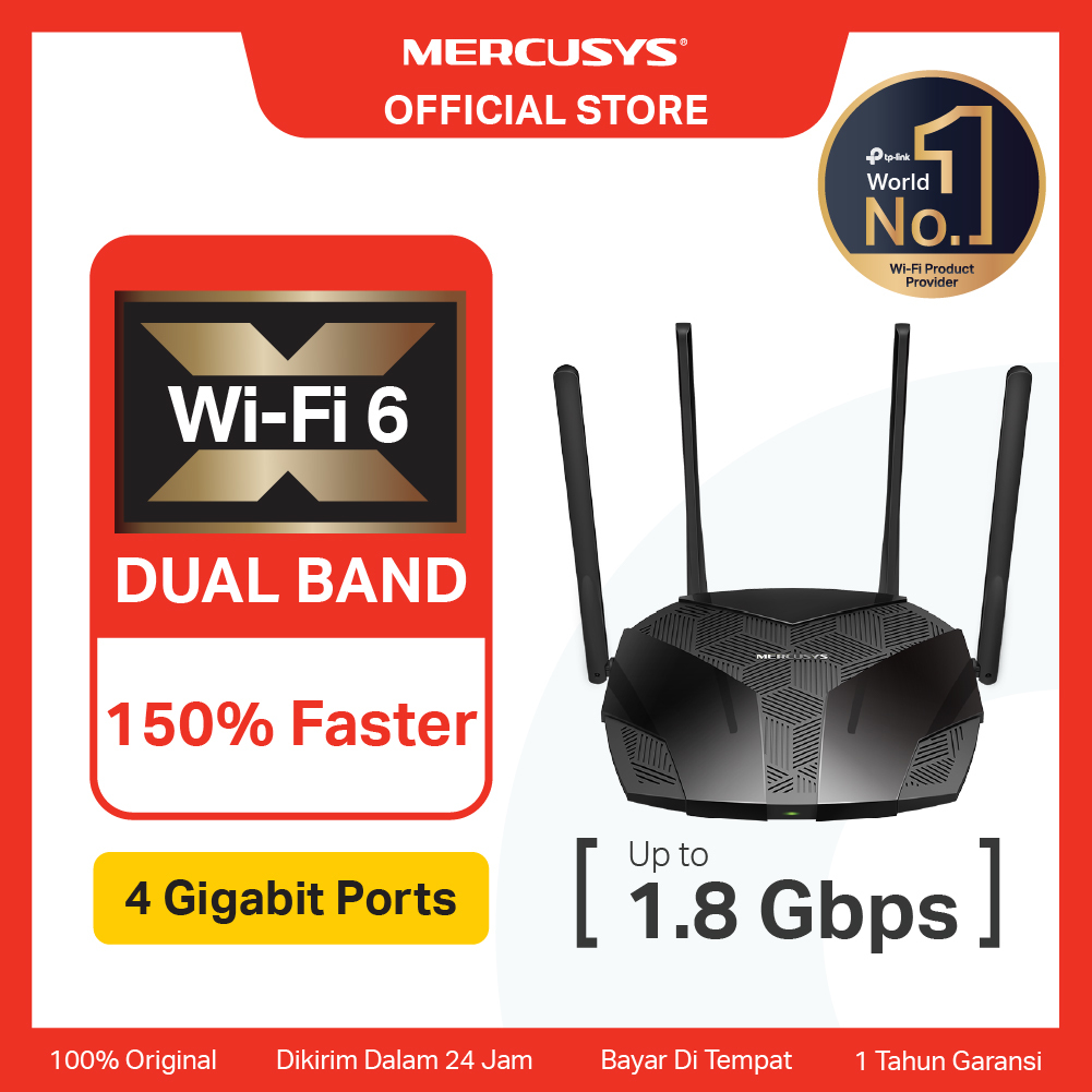 Mercusys MR70X AX1800 Dual Band Gigabit Wireless WiFi 6 Router With VPN & Access Point  ( By TP-Link