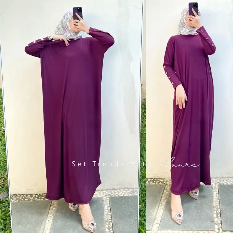 Ria Inara Dress Batwing Kancing Bahan Knit Gamis Jumbo Murah Dress Warna Maroon Merah