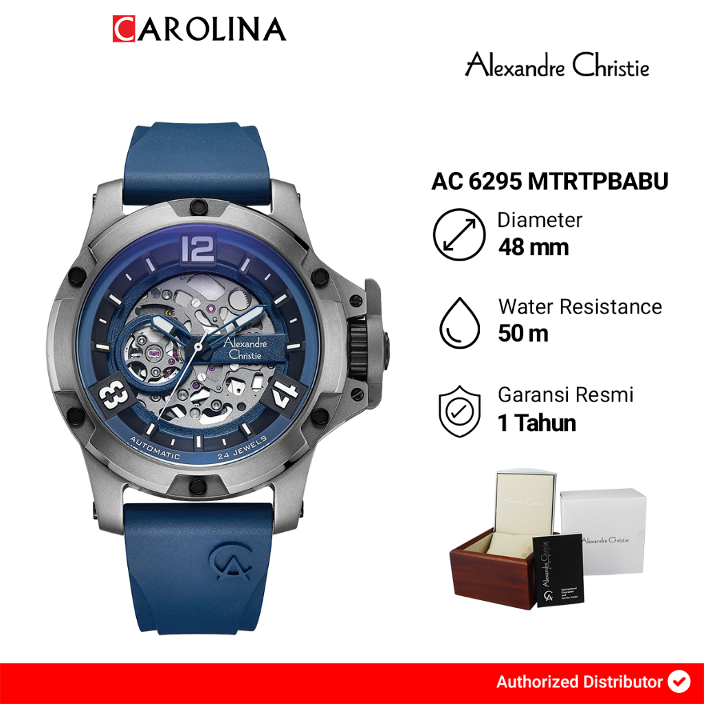 Jam Tangan Pria Alexandre Christie Chronograph AC 6295 MTRTPBABU Blue Dial Blue Rubber Strap