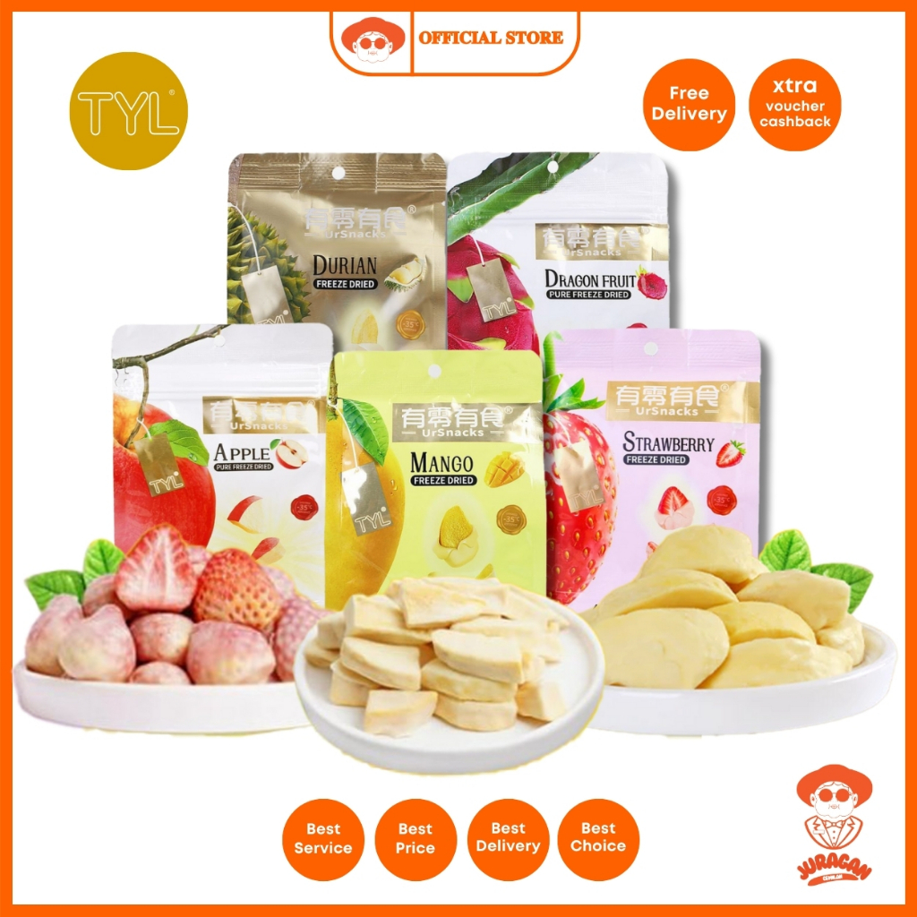 

TYL Freeze Dried Fruit Snack Durian Vacum Freeze Dried Strawbery Mango Apel Dragon Fruit Dried Fruit Buah Vacum Durian Strawbery