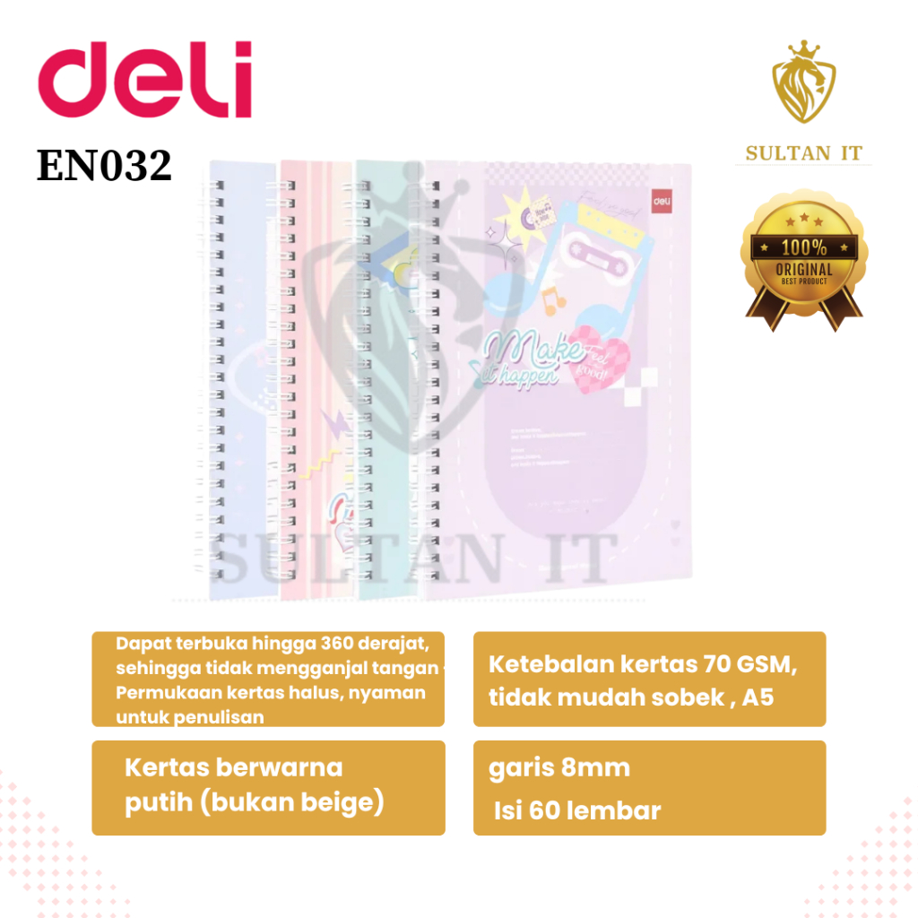 

Deli Spiral Notebook EN032 A5-60/ EN033 B5-60/ EN056 148×210MM Original