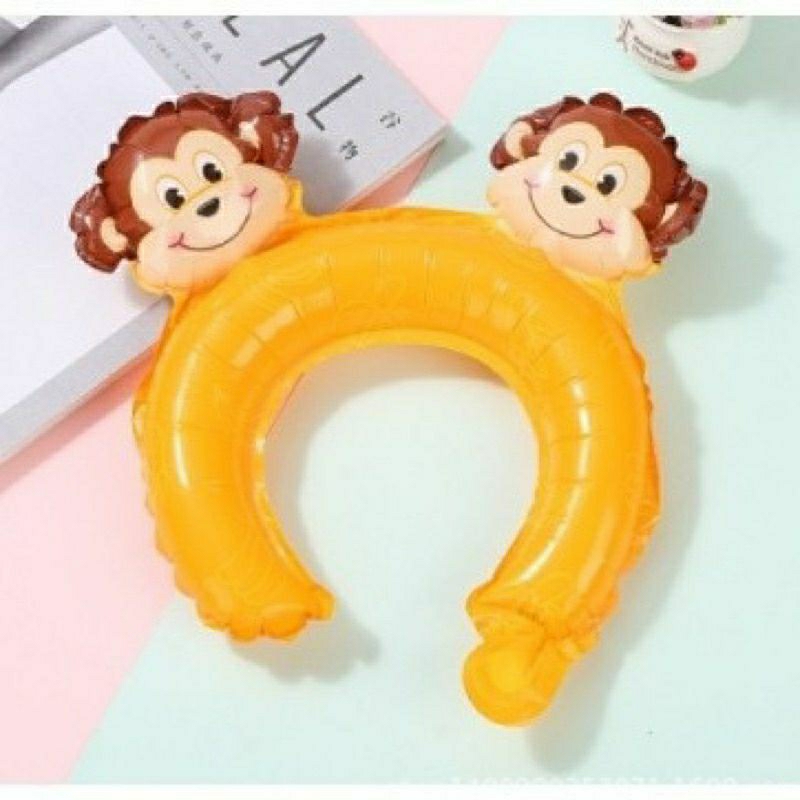 Balon foil bando karakter monyet kepala 2 hiasan kepala tema hewan binatang animal zoo jungle safari