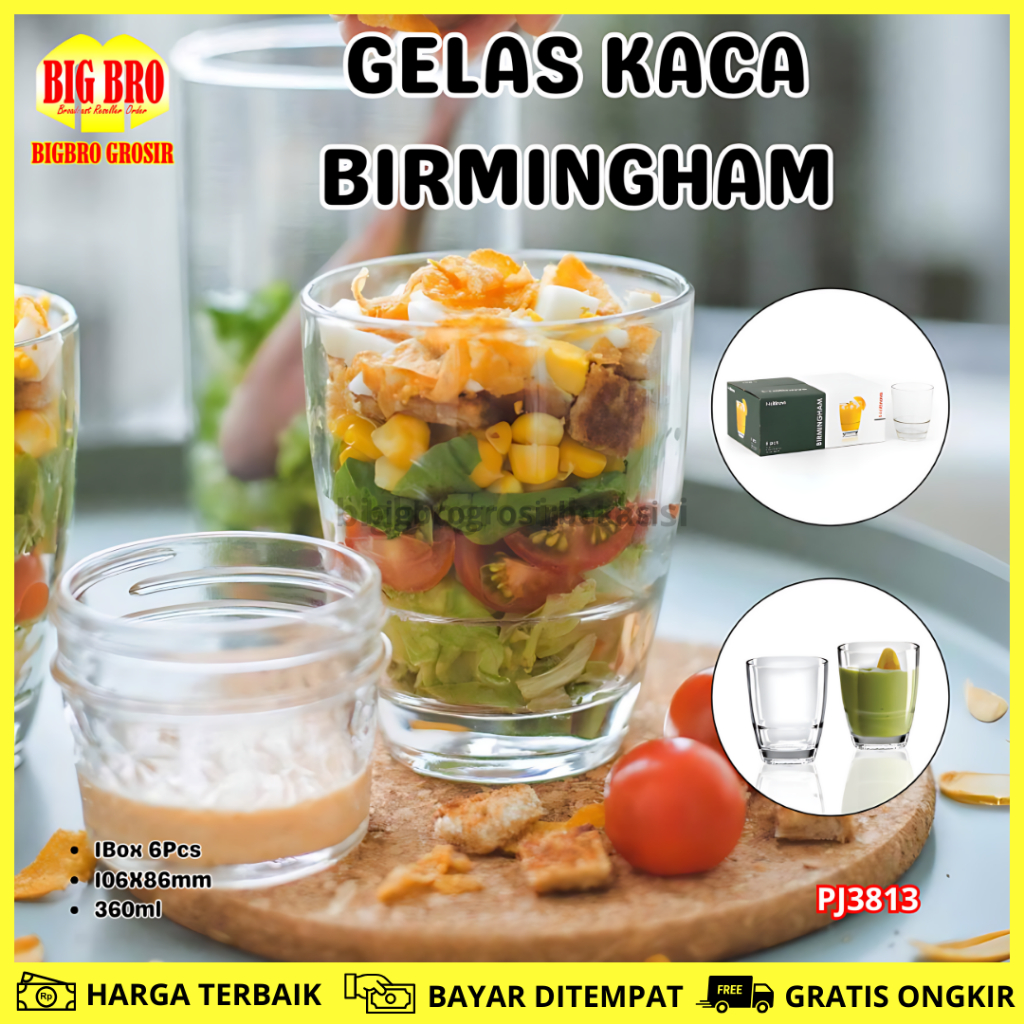 BB ( ISI 6 PCS ) GELAS BIRMINGHAM CITINOVA 360ML GELAS KACA BENING GELAS KACA BULAT UNIK MEWAH