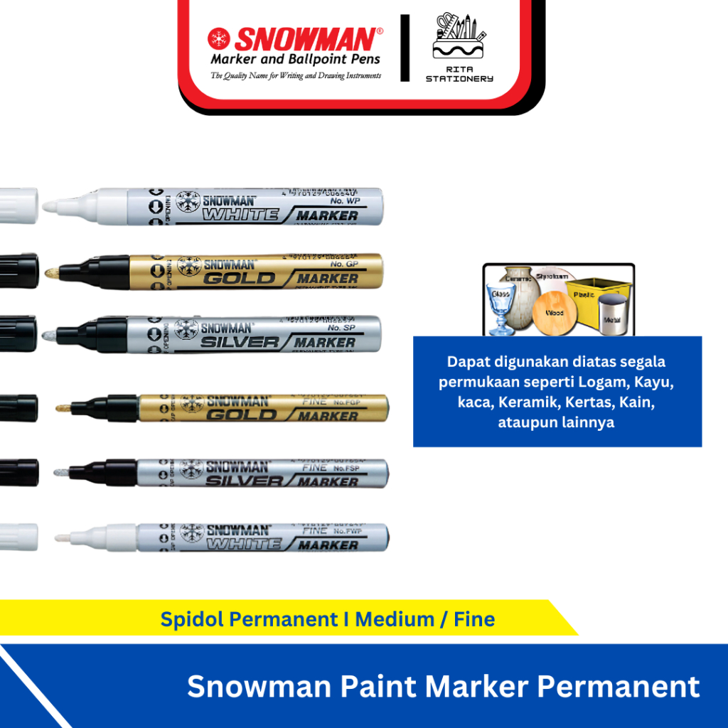 Snowman Paint Marker Permanent Besar/ Spidol Emas Gold Silver Putih Permanen - Satuan